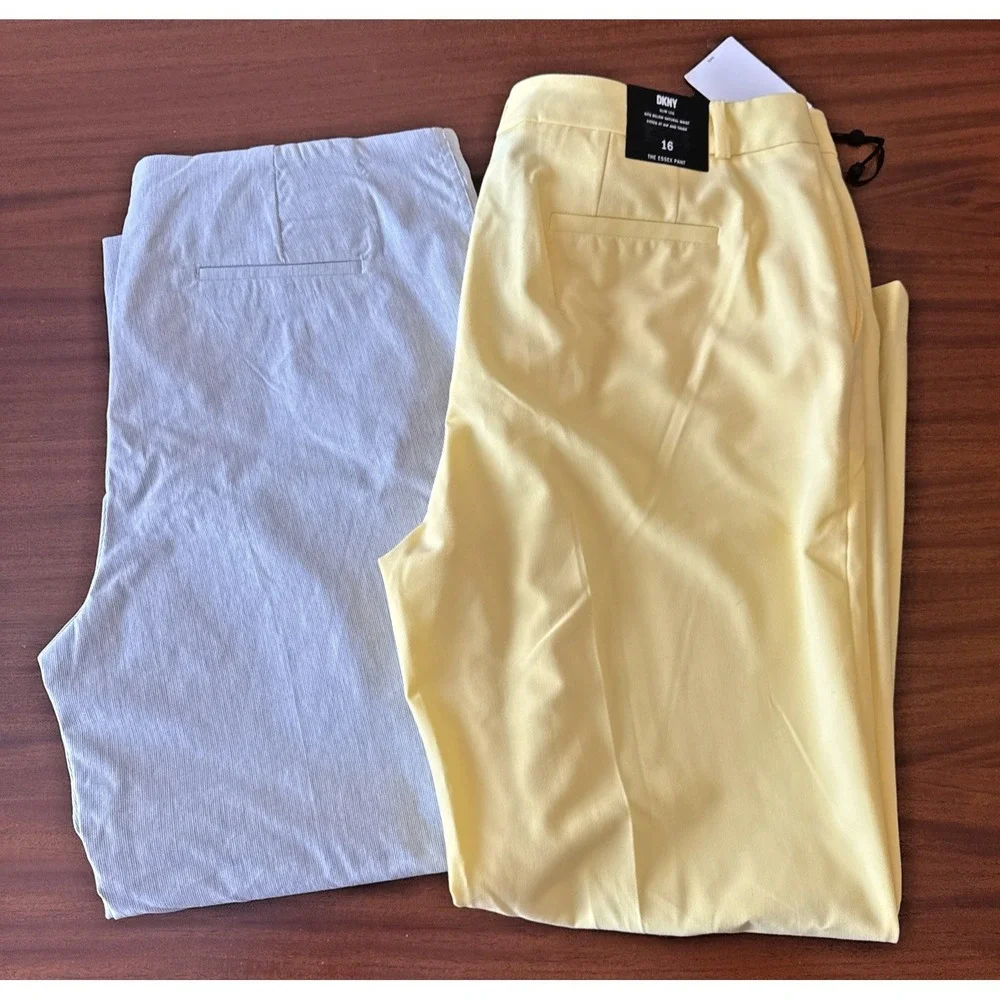 Lot 2 Women Dress Pants Size 16 DKNY Essex Yellow + Elaine Rose Pull On Career